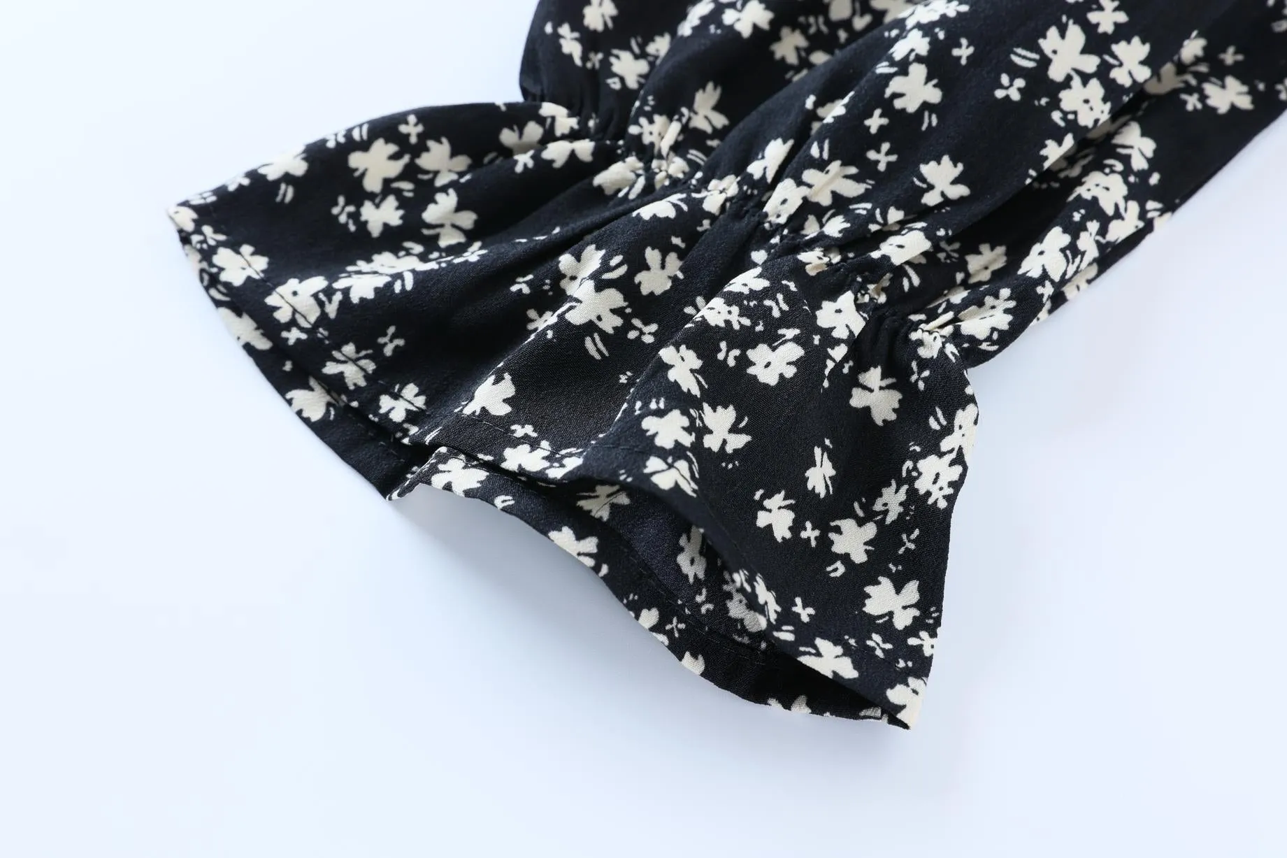 Women's A-line Tea Dress featuring a Bow Tie Neckline and Ruffles