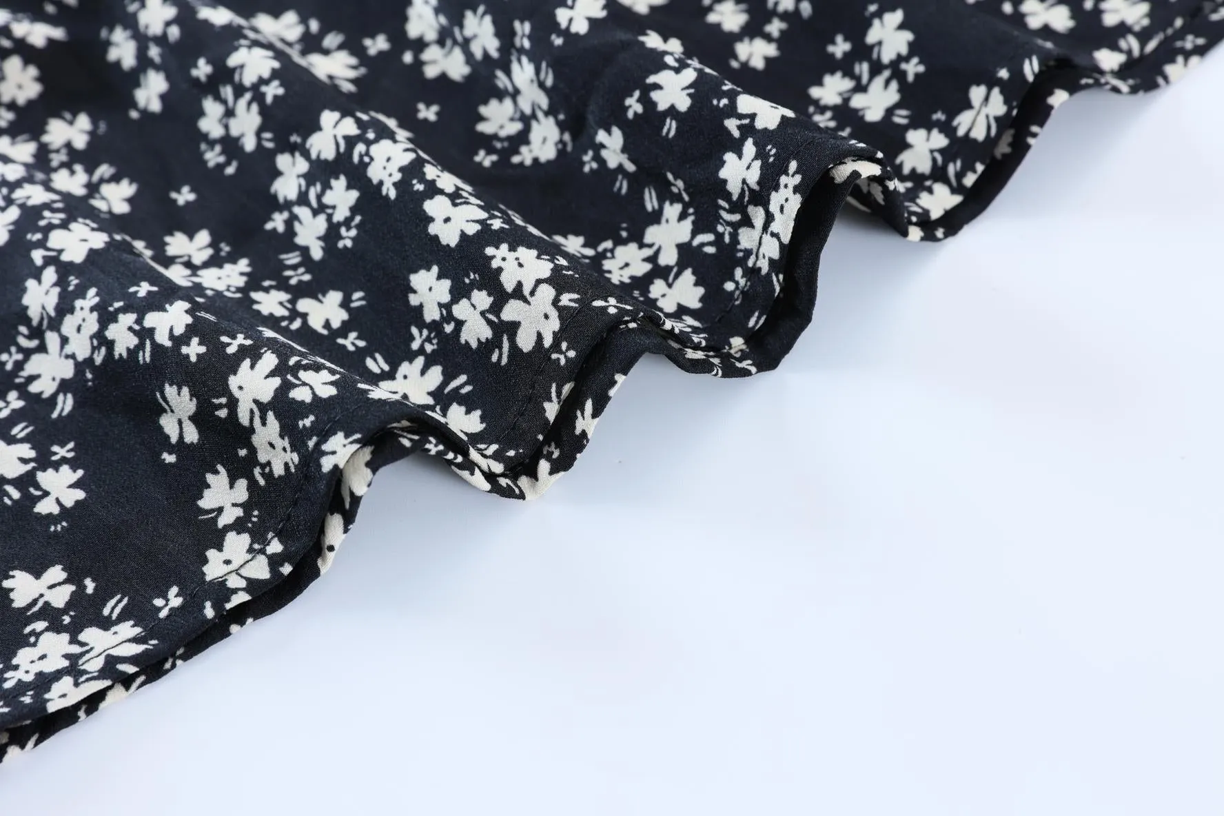 Women's A-line Tea Dress featuring a Bow Tie Neckline and Ruffles