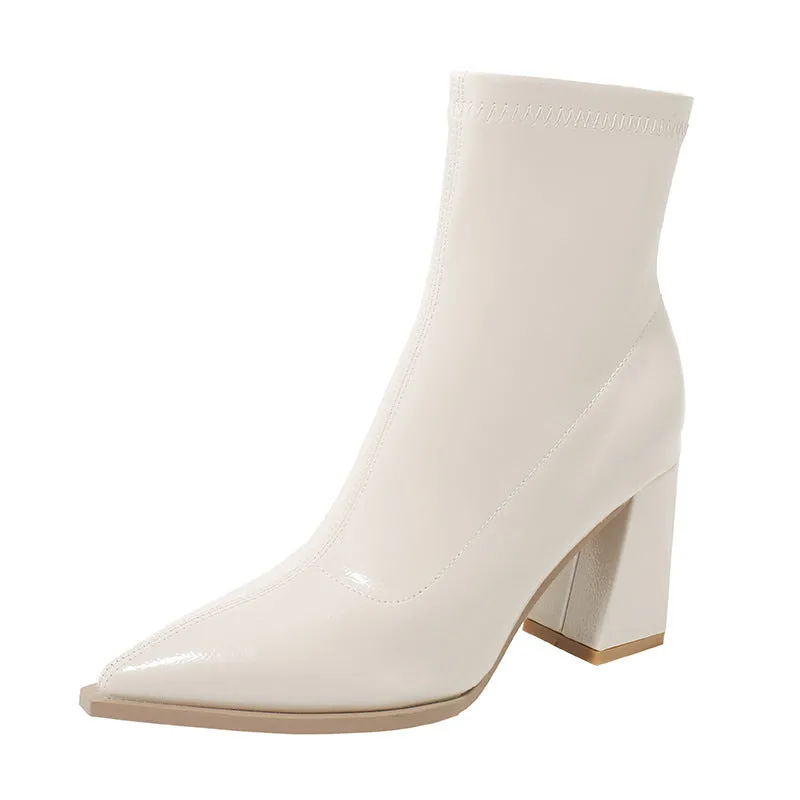 Women's Autumn And Winter White Skinny Boots Boots