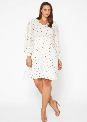 Women's Plus Size Triangle Print Long Sleeve Dress in White Triangle