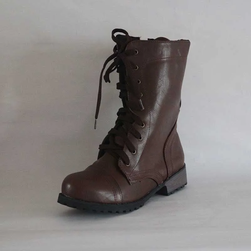 Women's Short Boots Lace-Up Low Heel Boots