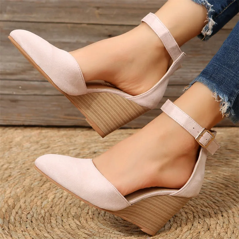 Women's Stylish Pointed Toe Ankle Strap Wedge Heel Sandals