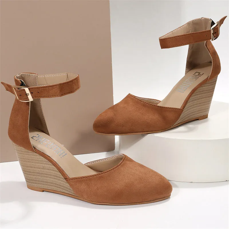 Women's Stylish Pointed Toe Ankle Strap Wedge Heel Sandals