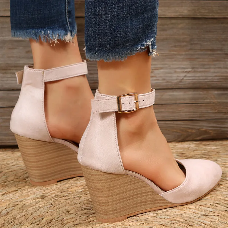 Women's Stylish Pointed Toe Ankle Strap Wedge Heel Sandals