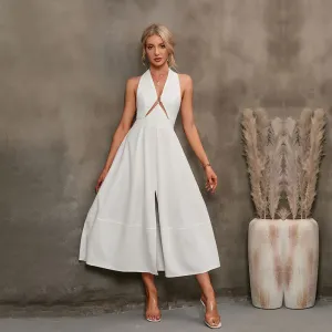 Wynn Backless Halter Neck Cutout A-Line Midi Dress