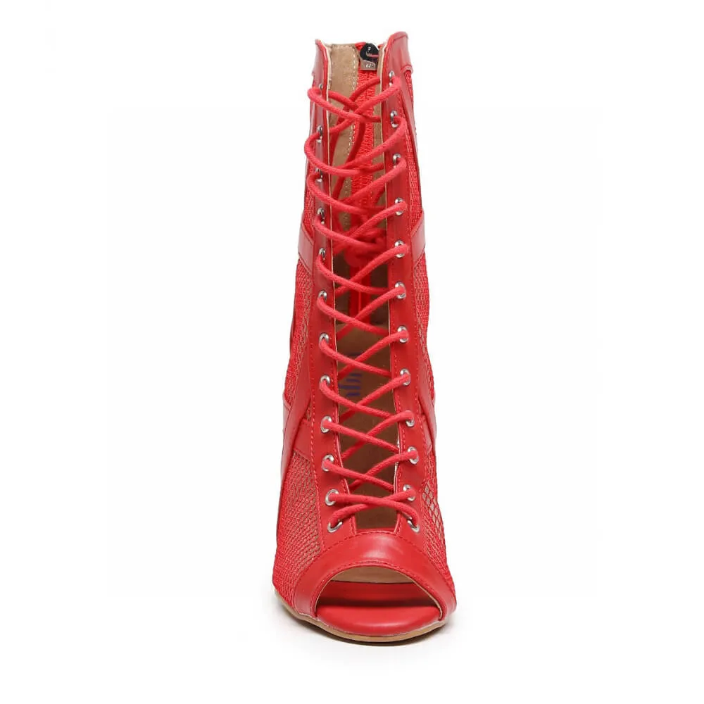 Xiomara - Red Vegan Leather - Suede Sole - Dance Floor Only