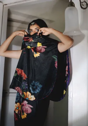 YAM   I  Vaucluse  GARDEN OF PARADISE - CHARCOAL SET KURTA SET PURE SILK HABUTAI BLACK Festive Collections YAMKU25
