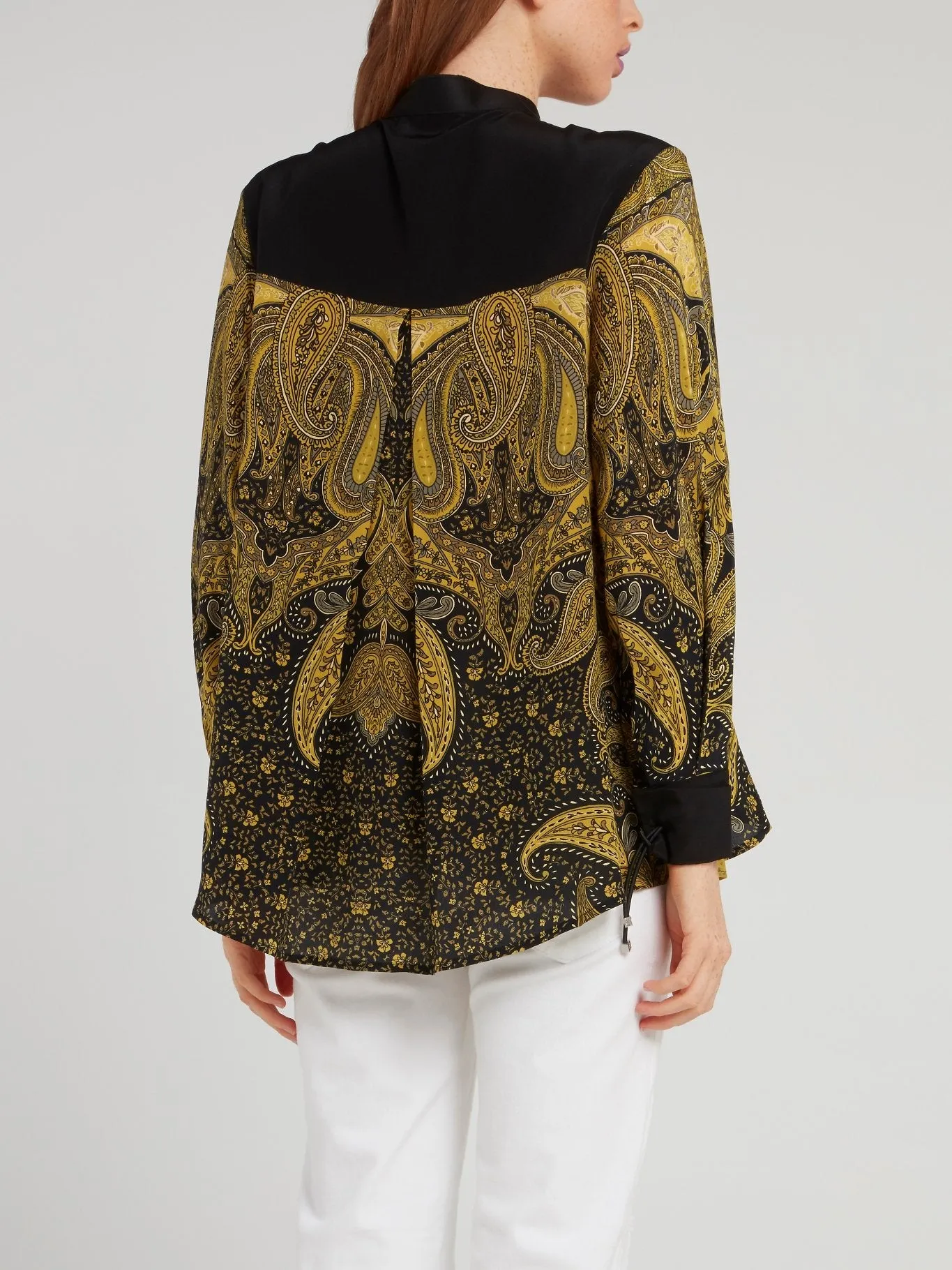 Yellow Baroque Print Crepe De Chine Shirt
