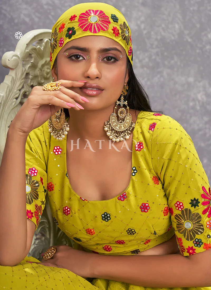 Yellow Floral And Sequence Embroidery Wedding Lehenga Choli