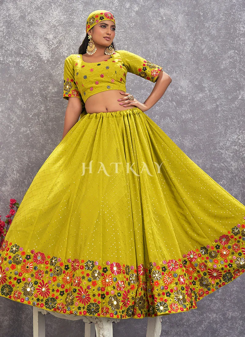 Yellow Floral And Sequence Embroidery Wedding Lehenga Choli