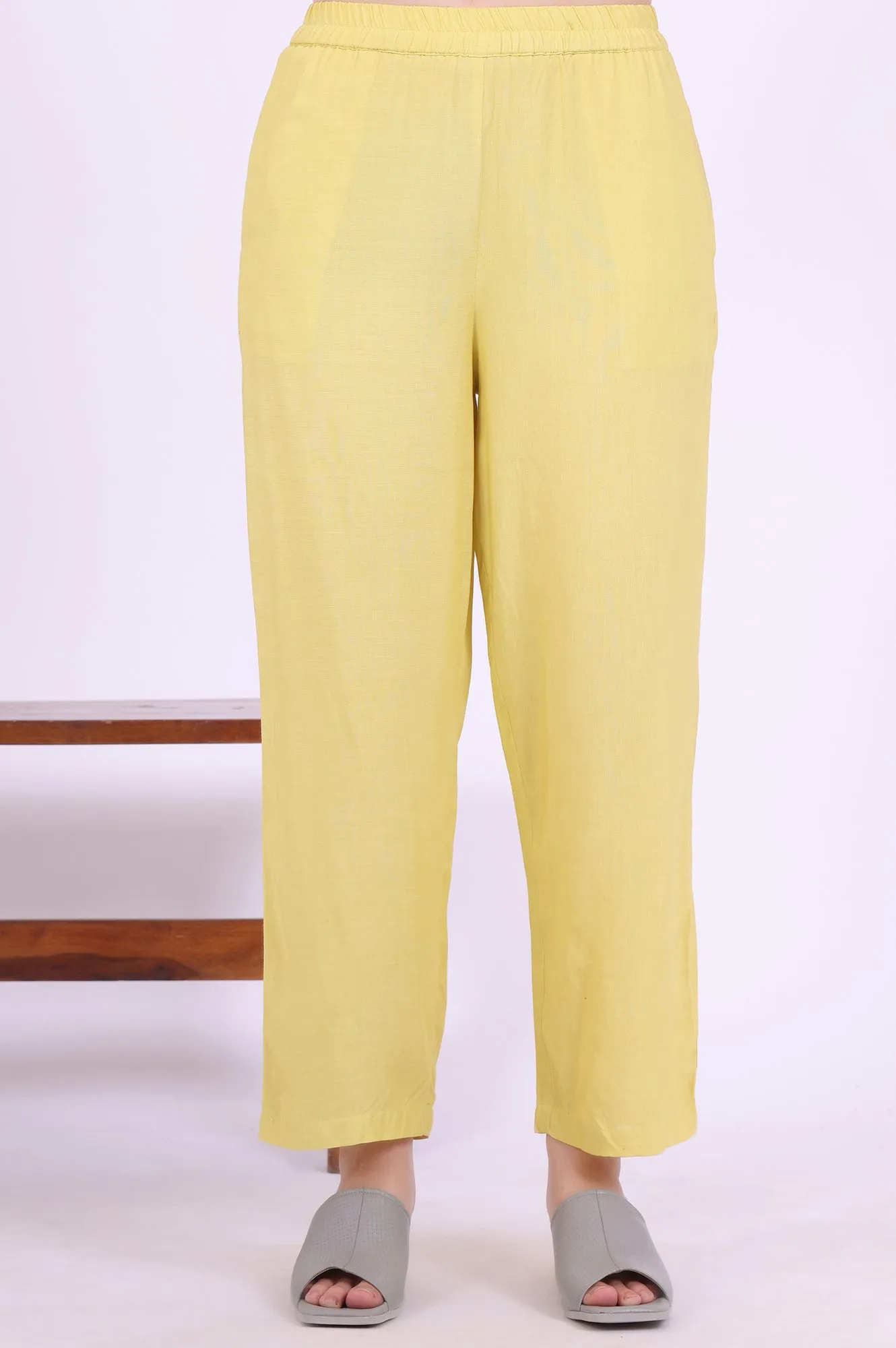 Yellow Printed Straight Kurta with Palazzo & Dupatta Set