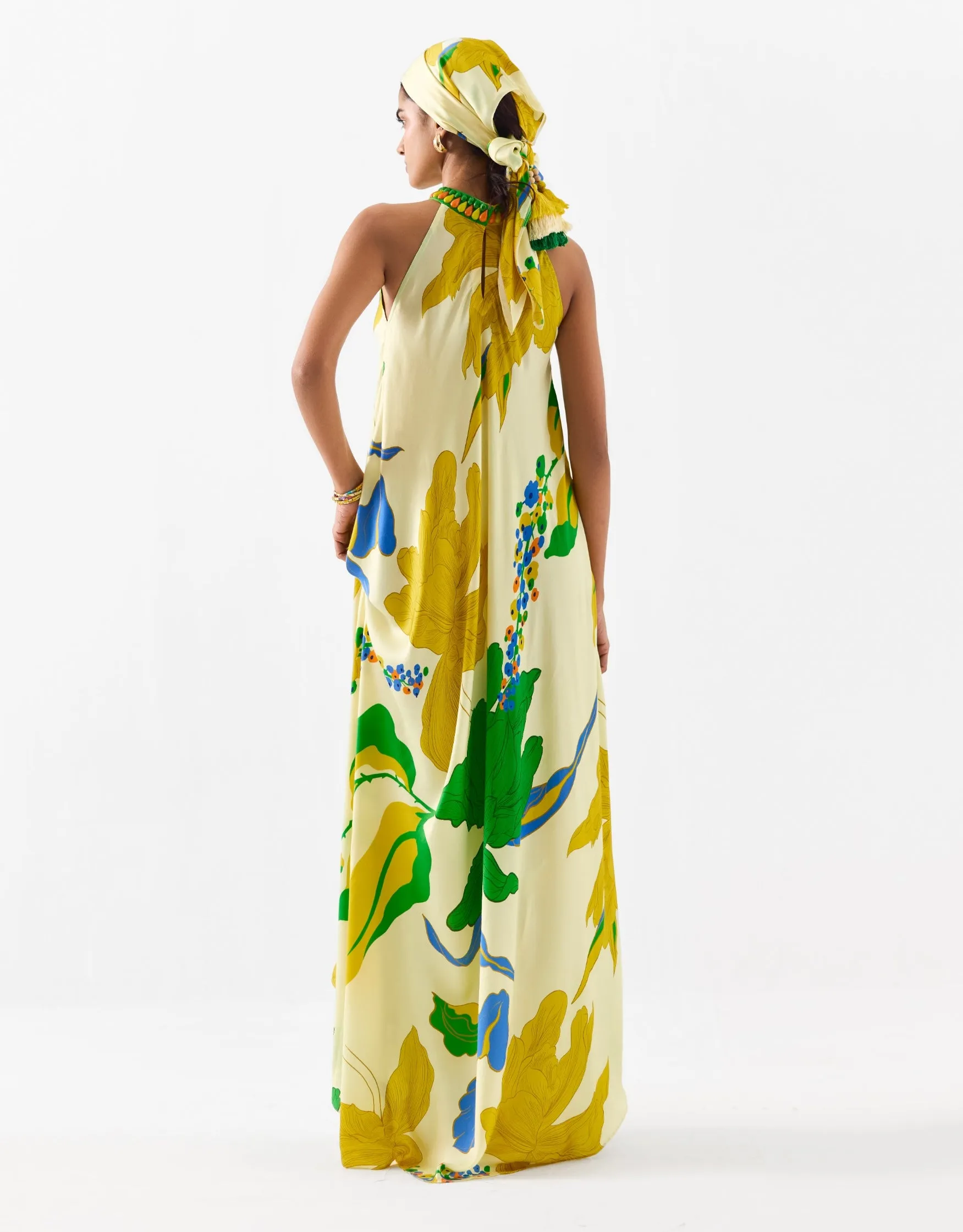 Yellow rose halter dress