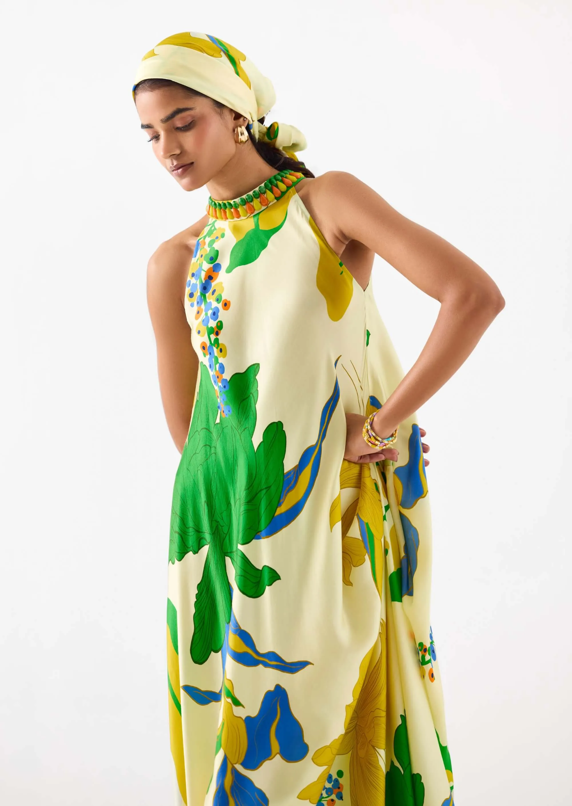 Yellow rose halter dress