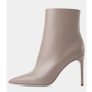 Zipper Stiletto Rhinestone Heeled Boots