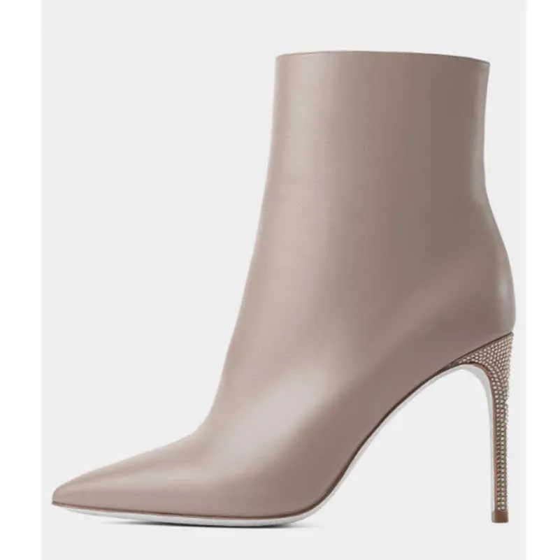 Zipper Stiletto Rhinestone Heeled Boots